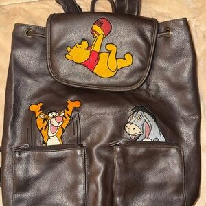 Disney Leather Winnie The Pooh Backpack Drawstring and Zip Pooh Tigger Eeyore